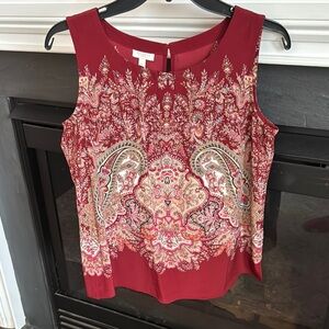 Talbots Red Sleeveless Blouse with Baroque Print